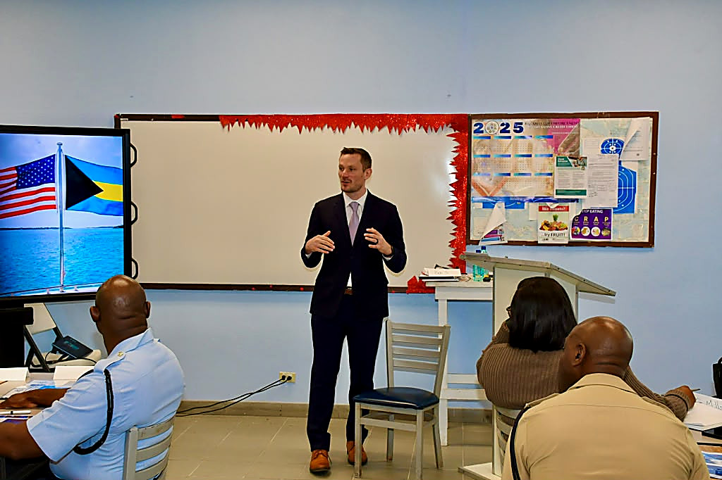Benjamin Steiner teaching an instructor development course to uniformed officers at the Royal Bahamas Police Force Training College in Nassau.